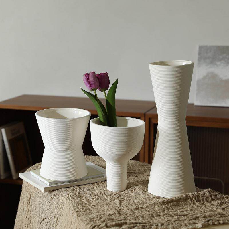 ins风陶瓷大口径花瓶 素胚北欧白色干花瓶客厅桌面装饰摆件插花器