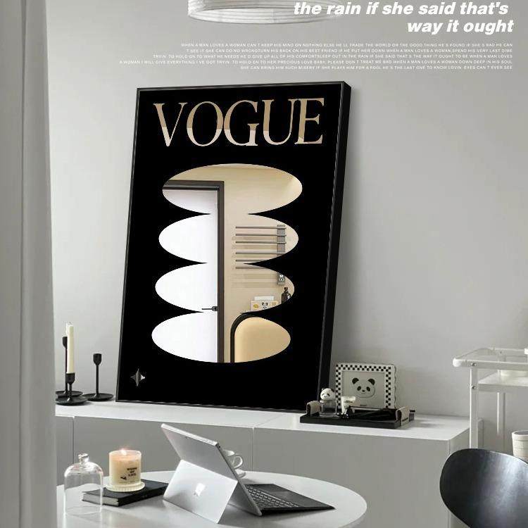黑白in奢s轻镜面装20231219饰画级文艺北欧餐厅挂众画小高感镜子