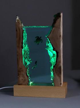 家居品卧室夜办ORP公室桌柔光创意海洋面艺术摆件礼物实木饰树脂