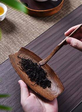 夫黑木茶则茶勺檀取茶匙具赏茶荷功茶配件醒70823茶荷茶道六君子