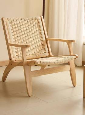 马鞍实椅中古木古人复沙发民人宿酒店北欧靠背椅藤椅91065绳编懒