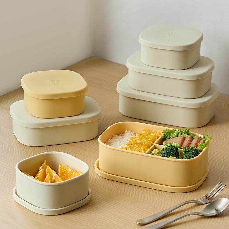 保鲜盒食品级硅胶饭盒微波炉加热餐盒上班族分格便当饭盒