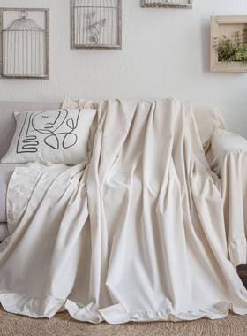 琪韵沙发巾素伊缦色白色田园荷叶边多功能YM3545盖巾直复古工厂供