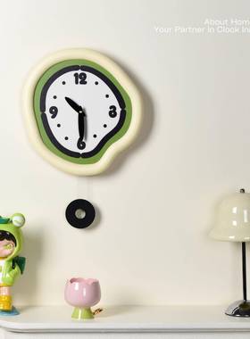 2025奶油绿色极挂钟装饰钟表C37-D烤漆米白框款超风静简音免打空