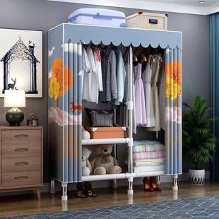 衣柜钢柜管组装大容量246布衣单出租房挂服双人衣橱双开衣门收纳