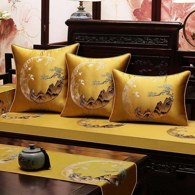 A5L垫现代中式红木沙坐垫高加发厚罗汉床五件套刺绣F765757J轻奢