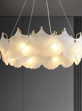 客厅灯法式贝21194吊壳玻璃厅护大眼灯轻奢现代银杏叶主个性卧室