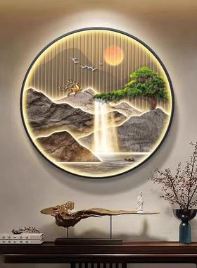 入圆形装玄关饰画金BTJ户山图新中式山水画挂壁画走廊过道画茶室