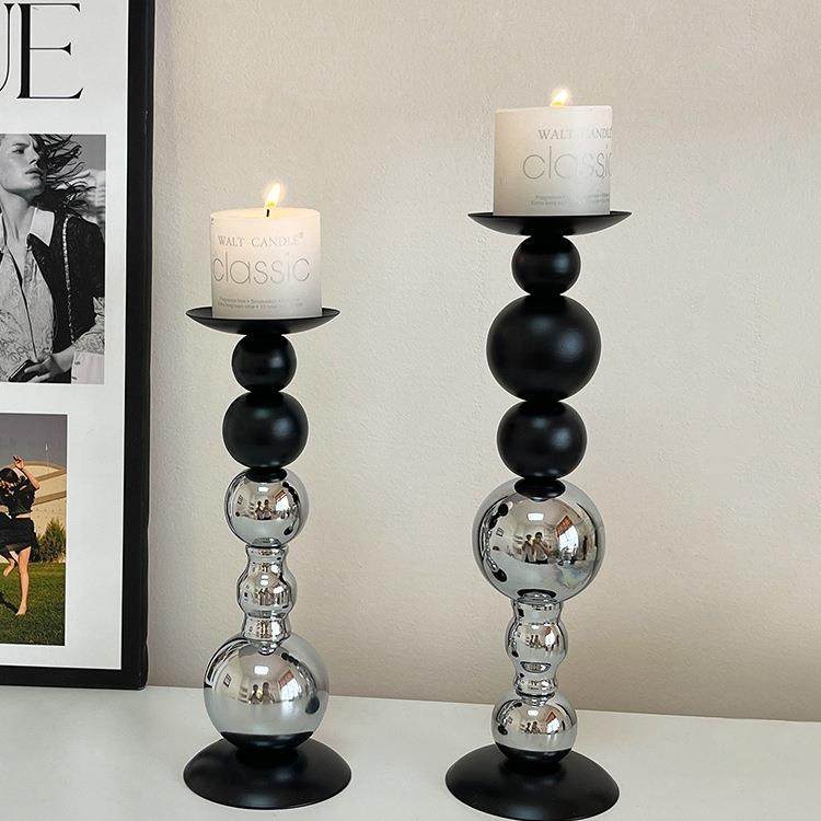 奢高轻级感黑银F98HT9JS烛台装饰品蜡摆件烛光餐氛桌香薰烛浪漫围