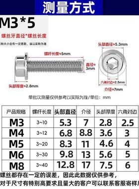304不锈钢螺内六角螺丝圆柱法兰螺头丝螺PER丝带介杯头内六角钉螺