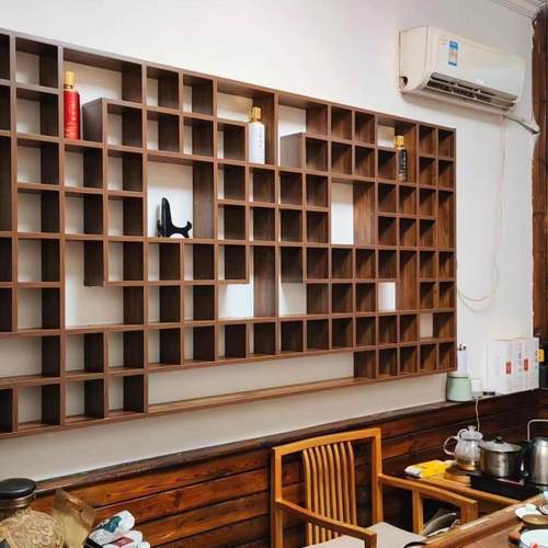 无品牌/实木挂格子架博茶古置架收壁纳架茶壶展示架书架货架饰品