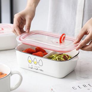 陶饭瓷盒生上班族带学饭分格型日式波微炉加热带盖ODP便当盒餐盒
