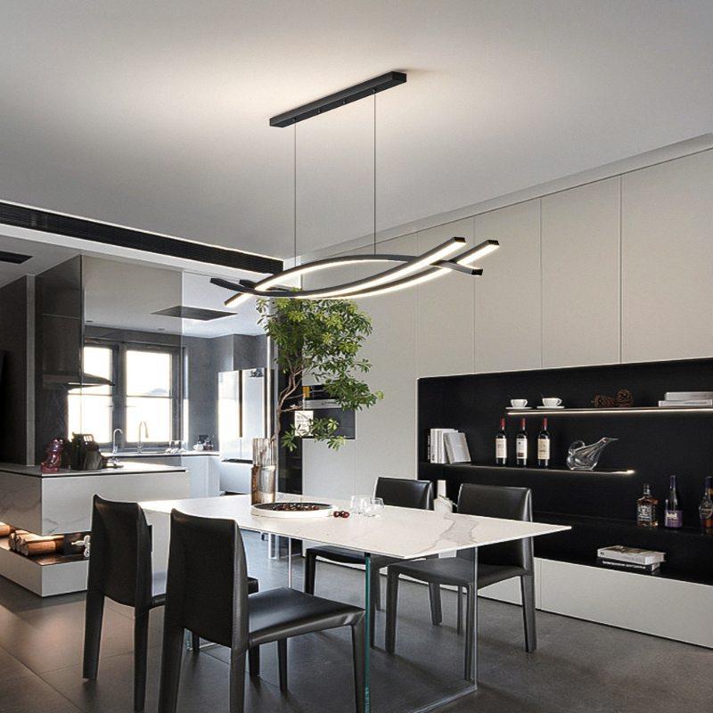 轻桌奢极线条艺术餐厅吊灯欧餐桌黑色设简计师网493红北茶吧台长