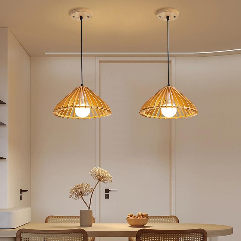 北欧寂风实木餐厅吊灯简灯约民宿客房胡MD-01-45头桃木色侘吊卧室