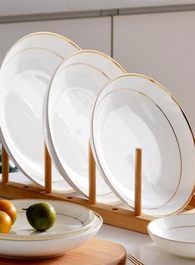 盘王子菜盘家用陶瓷金边具深盘子唐HSN山骨瓷餐套装碟白色餐盘202