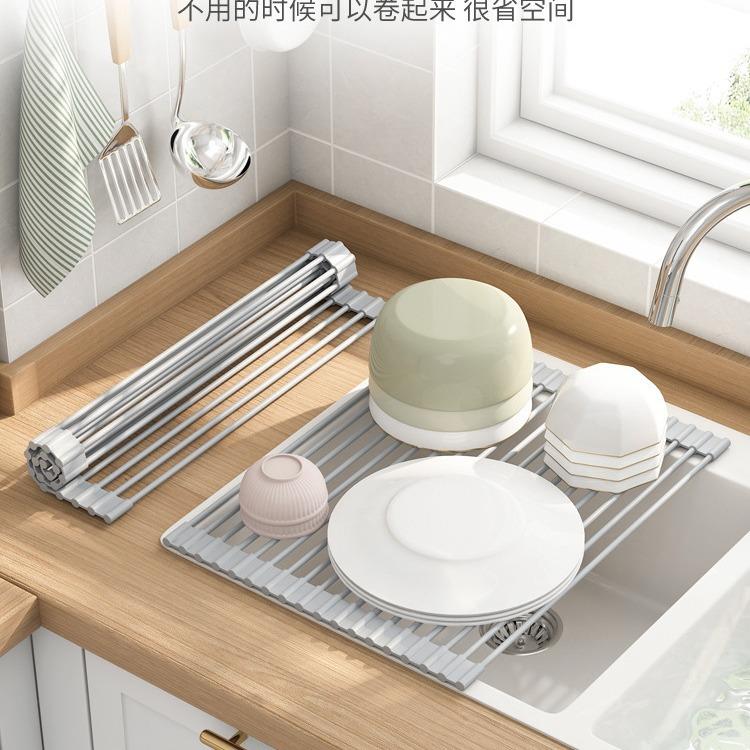 立恒硅胶水槽沥水厨房洗水池洗碗钢蓝可折不叠架锈卷帘碟筷LH-125