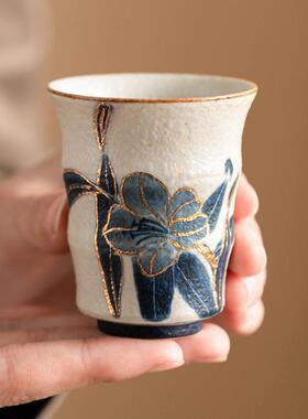 青火石陶瓷花茶杯主人杯描绘金手百合竹茶节杯高档24JS11-1家用品