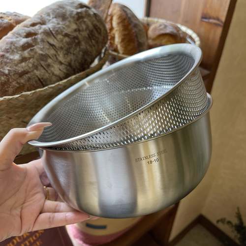 04不篮锈钢洗菜滤盆沥水水果篮两件套过滤水ENY3篮厨房家用漏盆