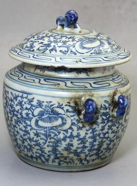 古玩复LML古做旧收藏摆瓷饰器青手绘青花罐花子储家物罐居摆件