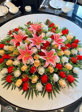 酒店饭店大圆餐桌摆花间花轻F97989HJ花圆桌台花花桌面装饰奢转中