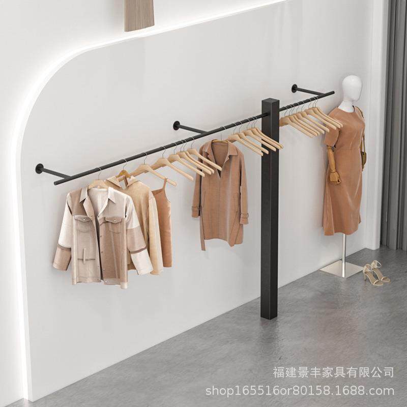 个性服装店铁艺黑色展示架女装衣服上墙壁挂侧挂衣架金色陈列道具