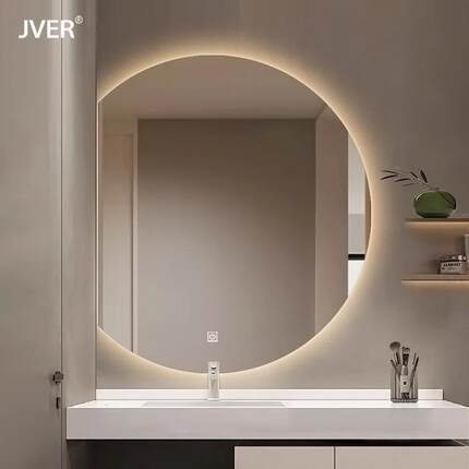 创意圆形led智能浴室镜触摸屏防雾洗手间挂墙式贴墙化妆镜子带灯