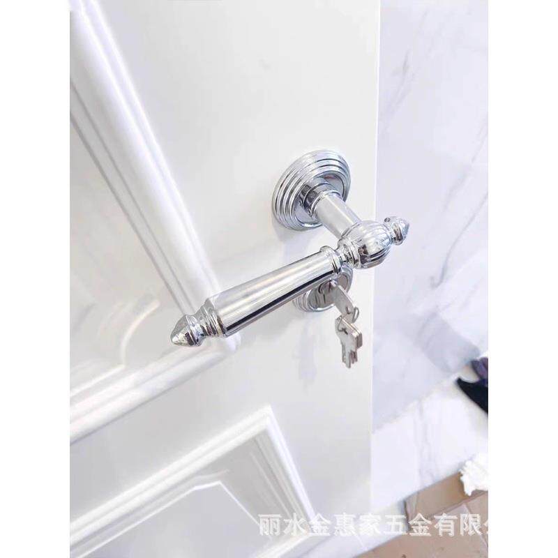法式门锁室内卧室亮银色门把手美式木门亮铬磁吸静音房门锁