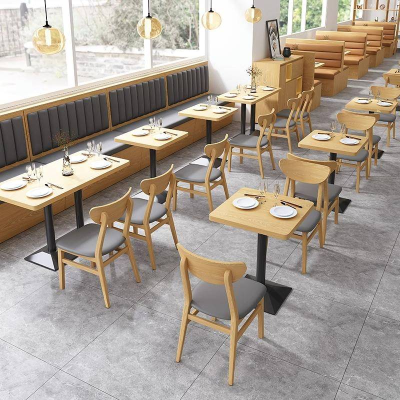 简约实木餐厅小吃店面馆餐桌椅卡座网红甜品汉堡奶茶店桌椅组合