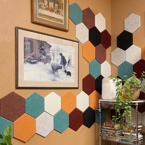 12片30X26cm六边形吸音板墙壁隔音板背景板装饰降噪板家庭办公室