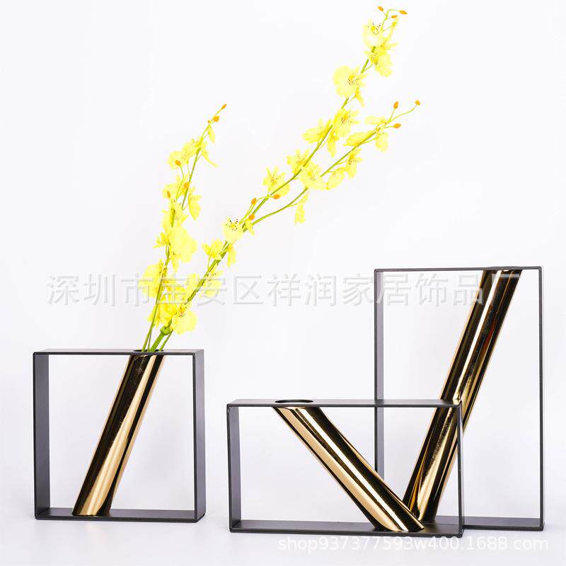 北欧金属花器立体几何摆件家居饰品现代简约创意客厅玄关花瓶摆设