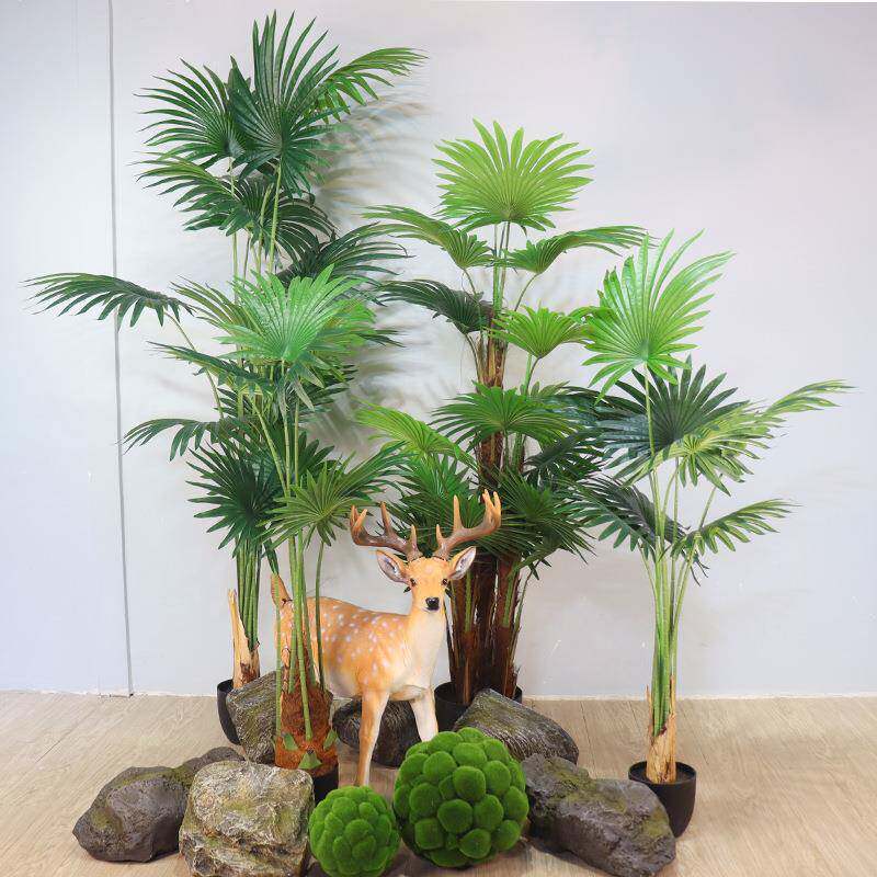 北欧仿真绿植物假花扇形客厅家居盆栽摆件拍照道具加州蒲葵