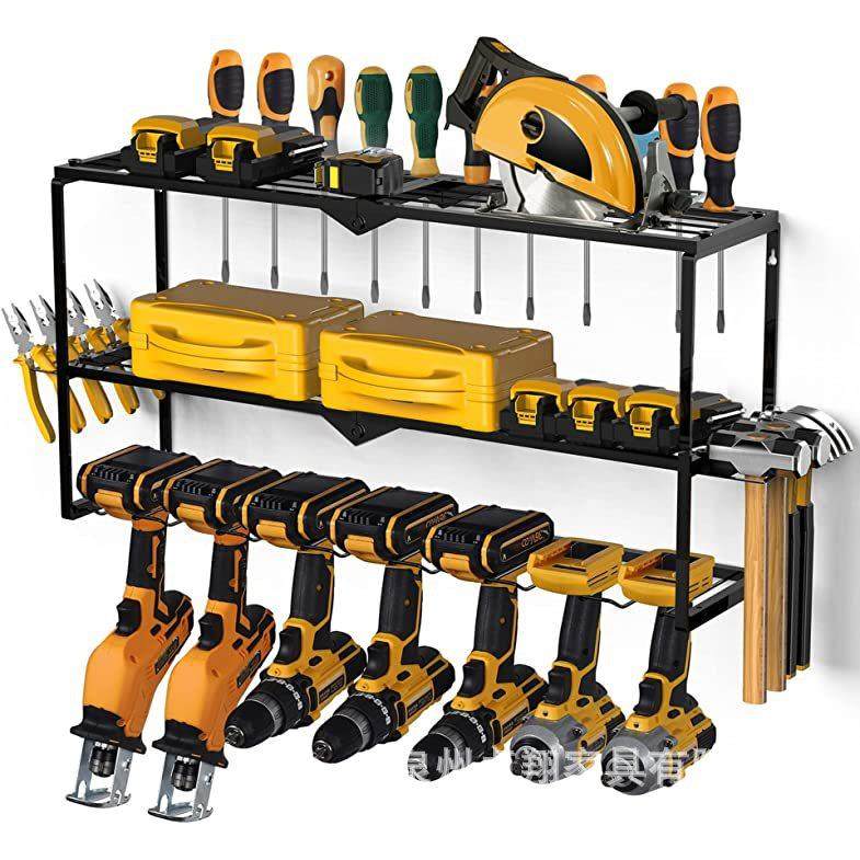 可折叠壁挂式7槽电动工具收纳架车库工具架手电钻五金配件储物架