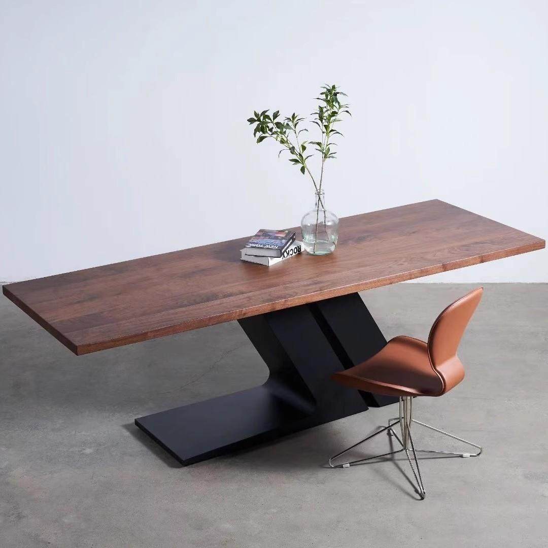 北欧中古风北美黑胡桃木餐桌家用客厅长桌实木办公桌简约书桌茶桌