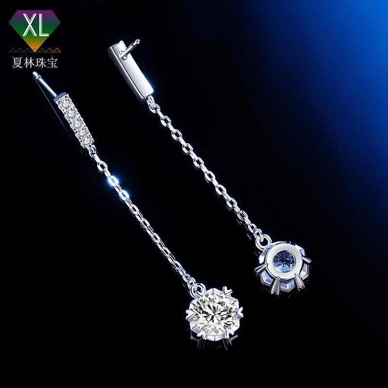 2023雪花莫桑石流苏耳坠爱心6爪50分/1克拉银镀金莫桑钻长款耳线