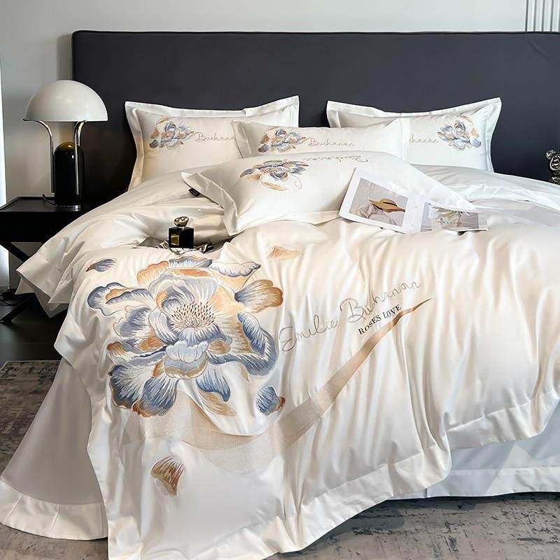 欧式100支长绒棉中式全棉四件套长绒棉贡缎刺绣花婚庆纯棉床用品