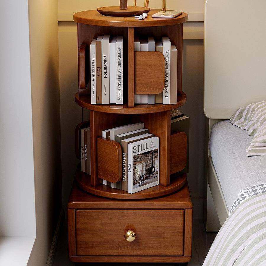 全实木旋转小书架旋转书架卧室儿童书柜简约床头柜床边收纳置物架