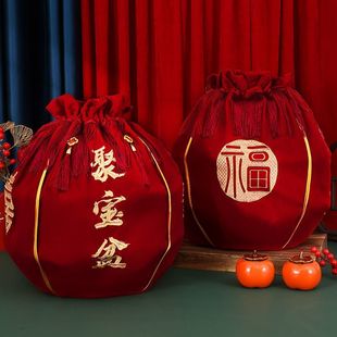 结婚包袱皮刺绣束口福袋女方陪嫁聚宝盆抽拉包裹红布婚庆用品大全
