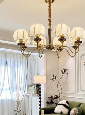 法式中古客厅吊灯布艺美式复古餐厅灯南洋风胡桃木卧室led房间灯