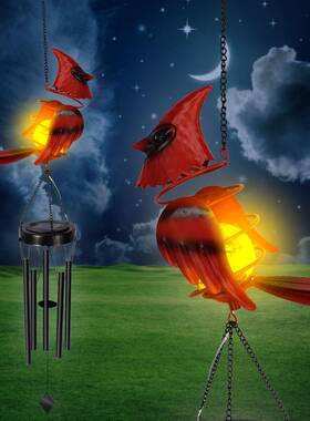 太阳能户外铁艺红鸟风铃挂件氛围庭院装饰LED景观灯