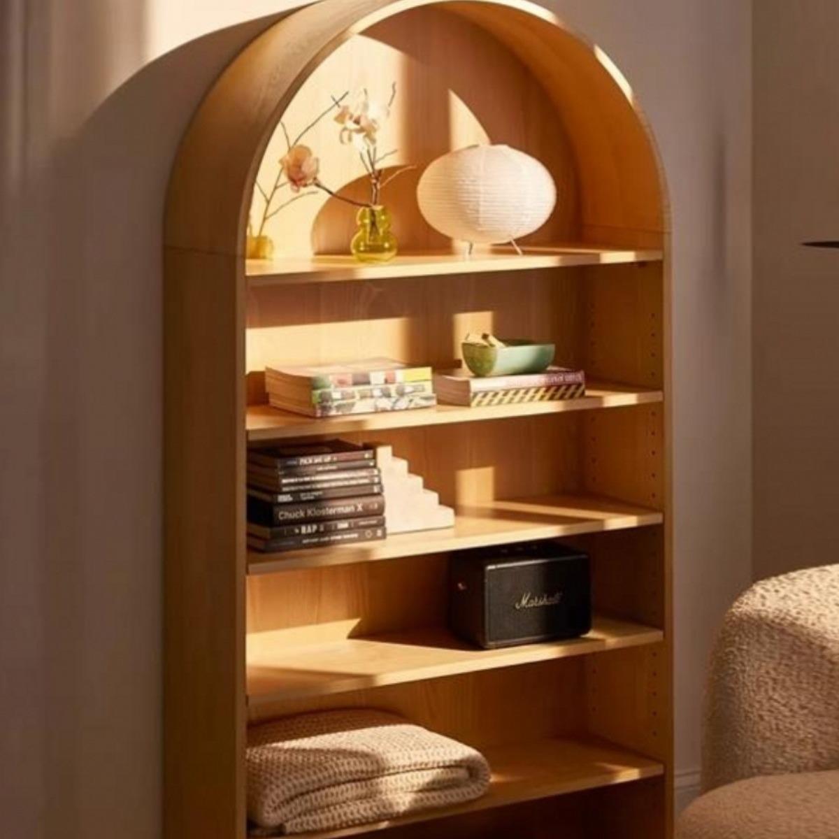 美式拱形书架法式复古实木边柜装饰北欧实木收纳柜简约现代储物柜