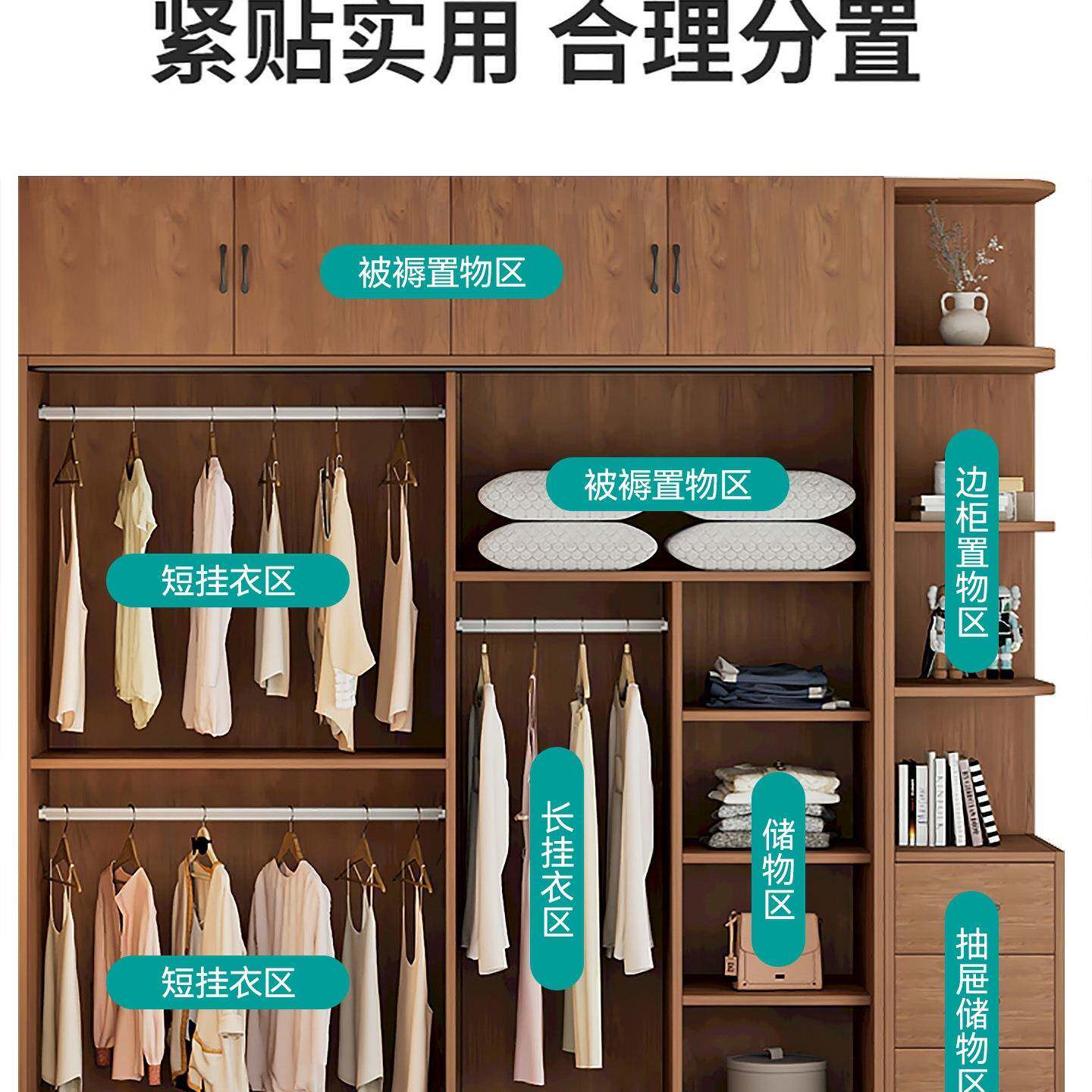 衣柜家卧室出租房用代现简约实木简用大易组装经济型收NUW纳储藏