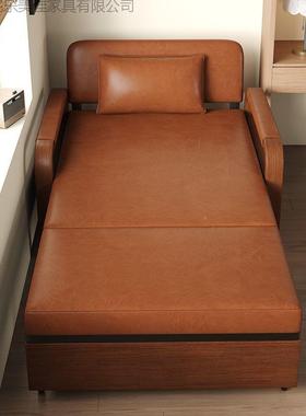 新款9961用沙发床中式人皮折叠床多功能一体两双客厅油蜡沙发床伸