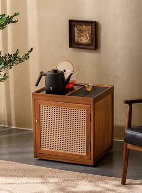 日式胡桃木21444飘矮茶几编柜藤可移动型边柜家用烧水小茶窗吧机