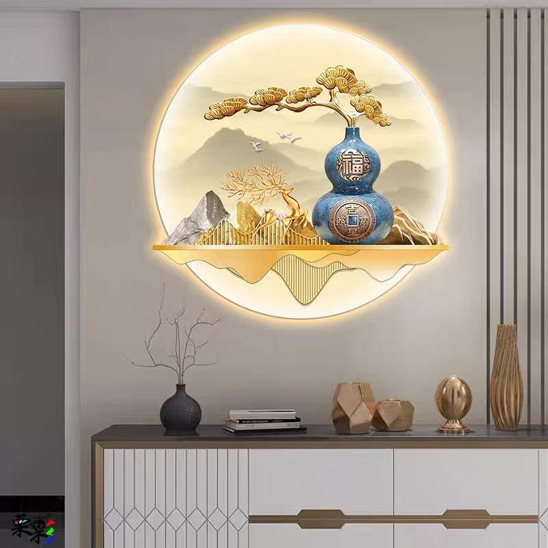 五福临门葫芦户玄关VHO装画山水挂饰画带led灯新中式客入门厅进发