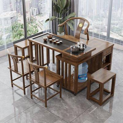 实木茶桌旋转式茶户台阳35948小型台移动1米1.2米桌椅组带合橡胶