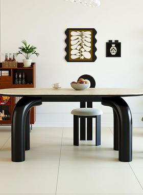 法复古风岩板餐桌酒店大象式腿小轻椅户型66902长方形家用奢餐桌