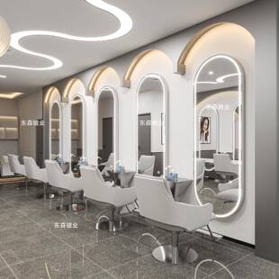 网红理店镜子廊美发店镜F978JS76台eld灯潮款发单面镜发剪发烫染