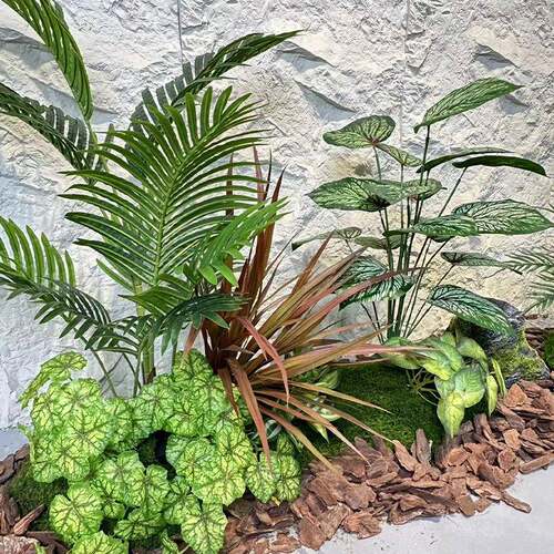 热带植物仿真橱绿植造软景室内商场窗植物装组合网套红假大植物辅