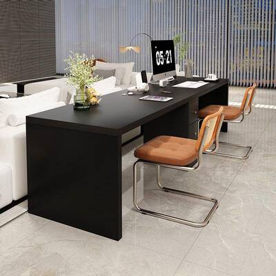 简约长实木家办CWE公桌桌用客厅黑色长条桌实木双人电脑桌超书写