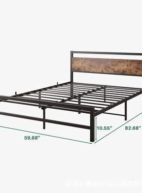 单人跨境16649床双人床铁铁艺床木钢铁架床加粗加厚床现代简约床